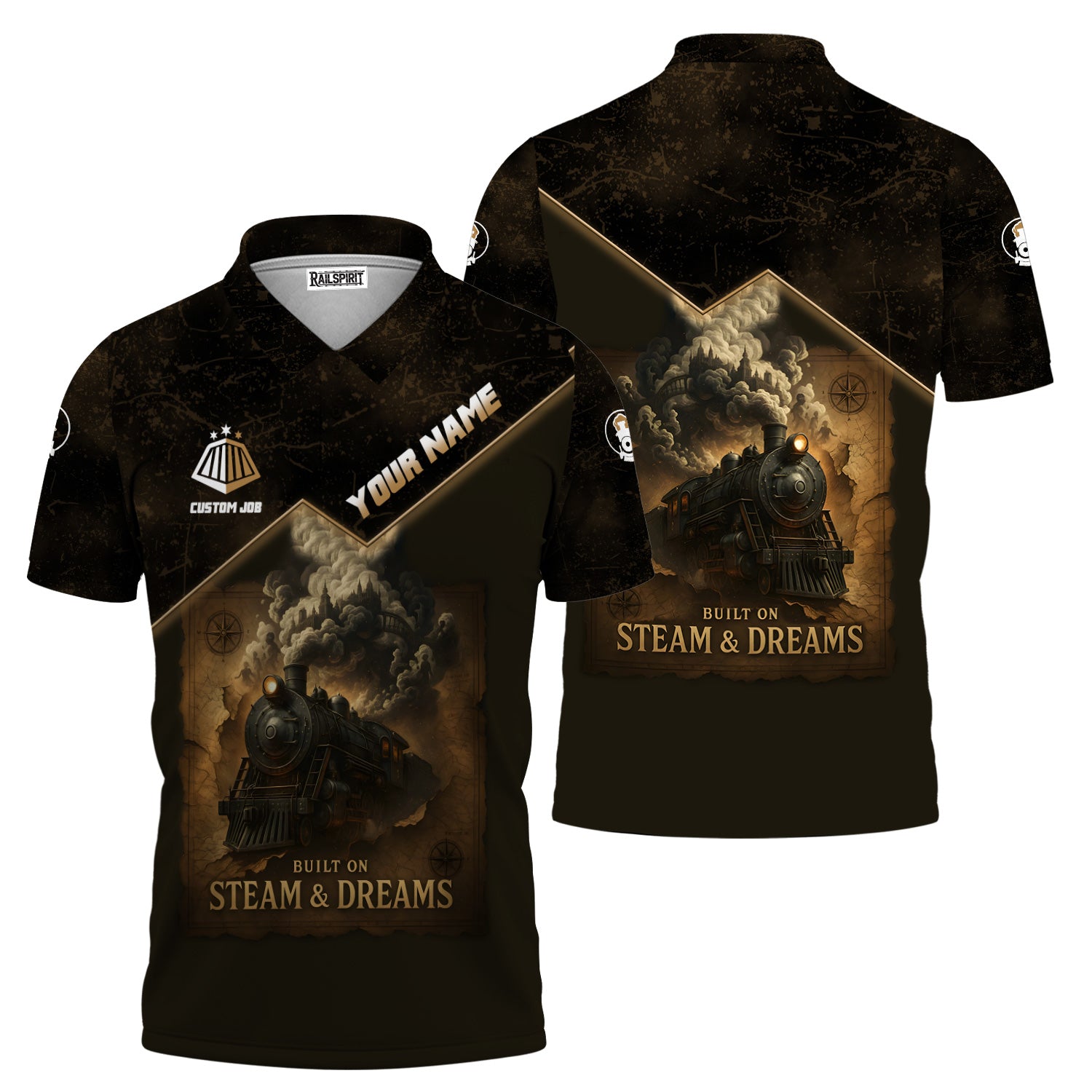 Railspirit Personalized Polo Shirt Built on Steam and Dreams with Custom Position Vintage Train Shirt