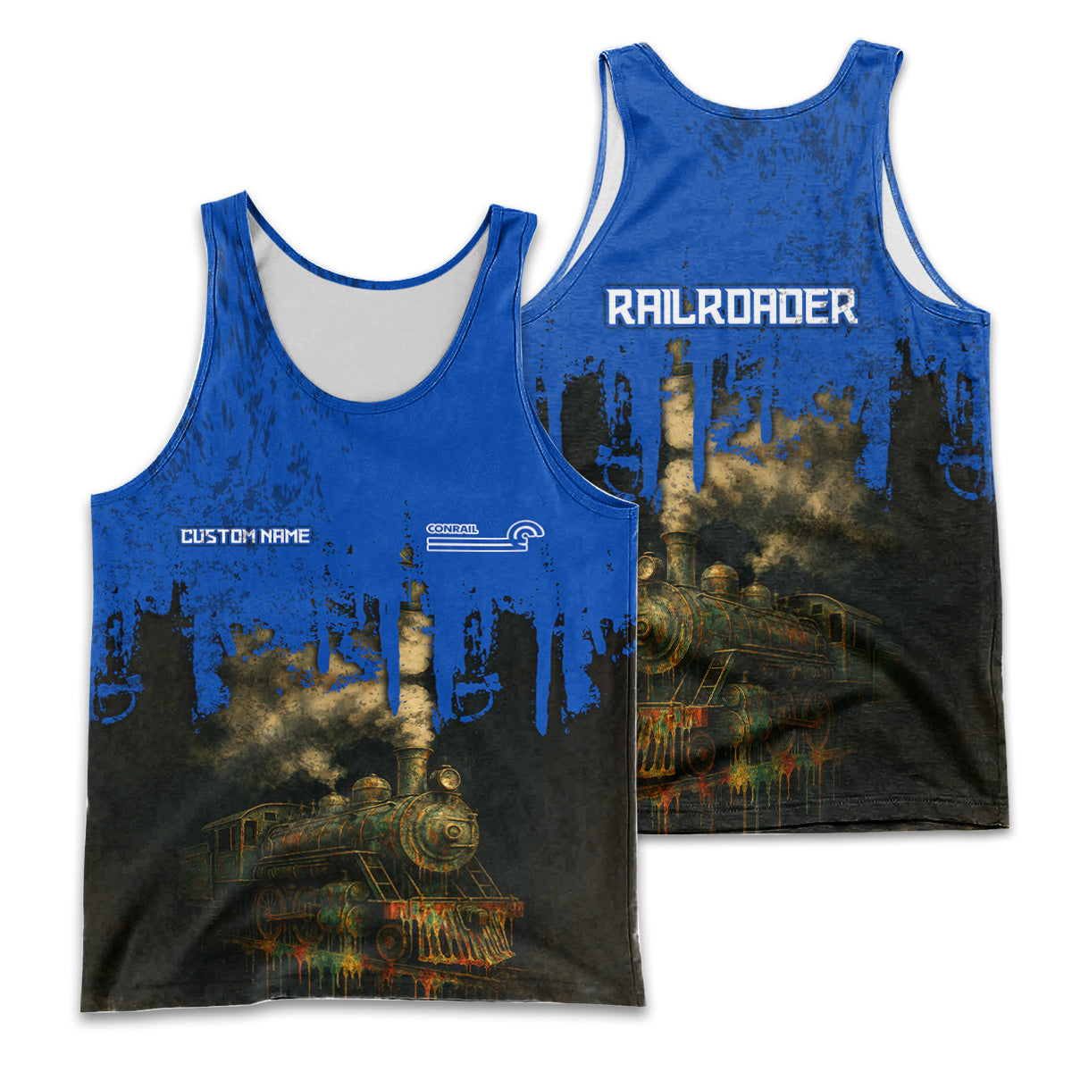 Railspirit Personalized Conrail Railroad Men Tank Top Vintage Train Art Style Shirt For Locomotive Fans
