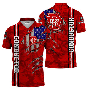Railspirit Personalized Pennsylvania Railroad Polo Shirt USA Flag Claw Art with Custom Job Train Shirt
