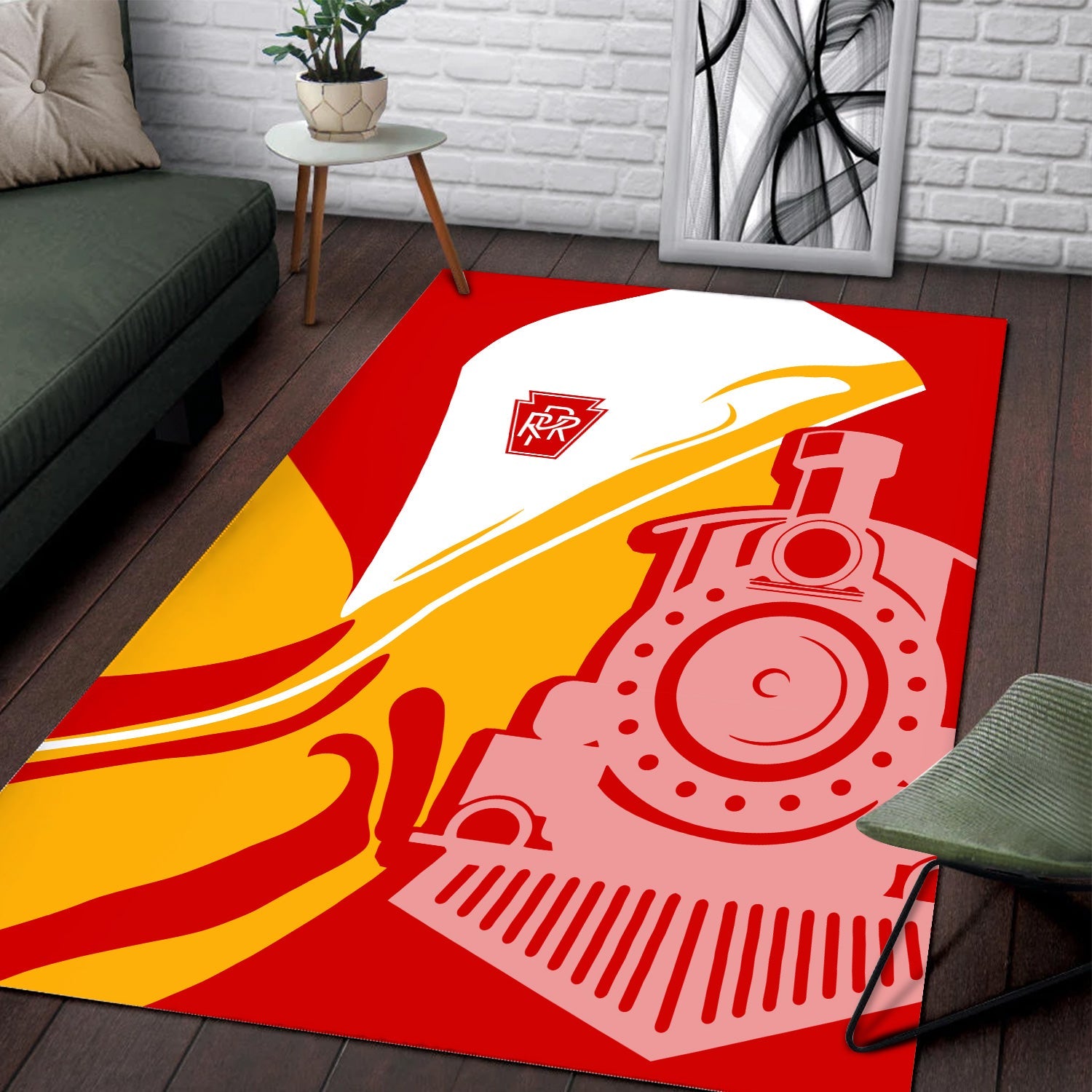 Railspirit Pennsylvania Railroad Area Rug Flame-Inspired Style Rug Gift Idea For Train Lovers