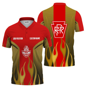 Railspirit Custom Name and Job Title Pennsylvania Railroad Polo Shirt Flame Graphic Train Shirt