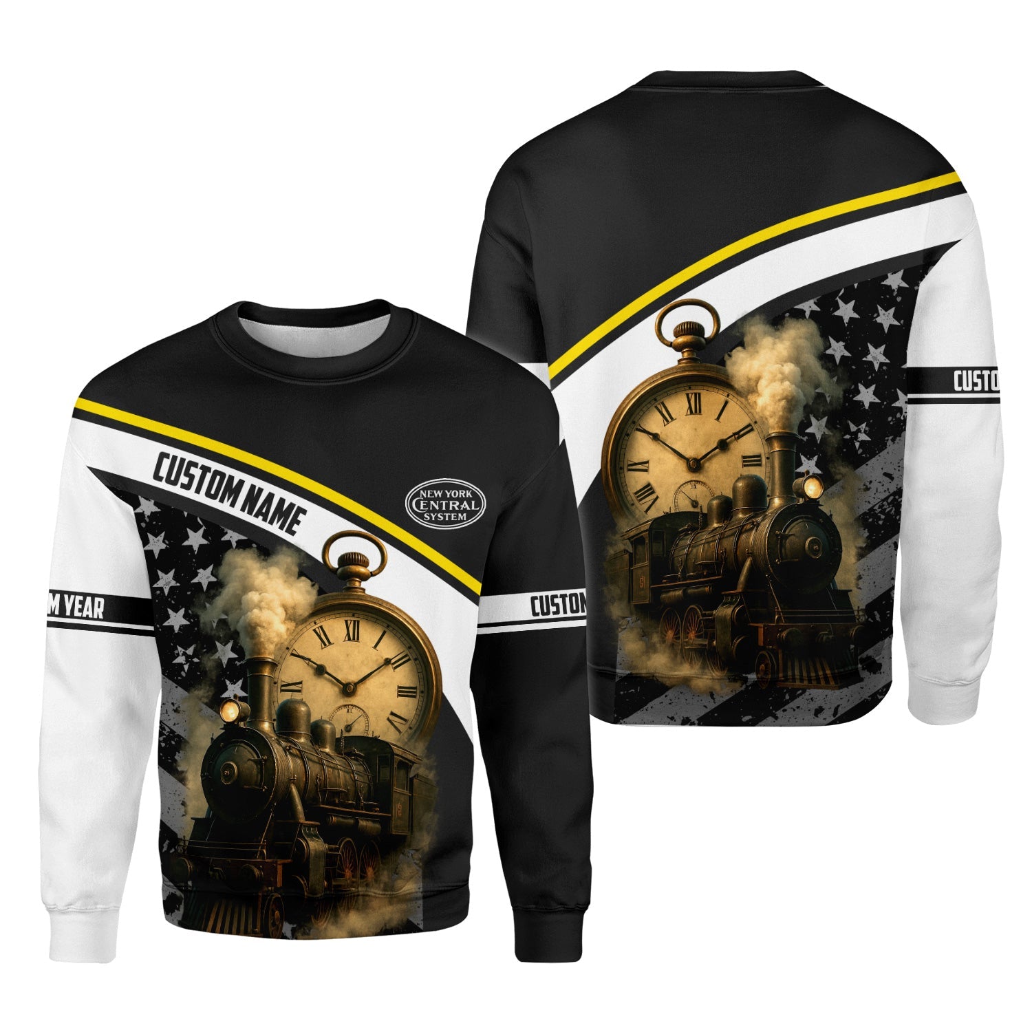 Railspirit Personalized New York Central Railroad Sweatshirt Classic Steam Engine With Retro Pocket Watch Shirt All Over Print