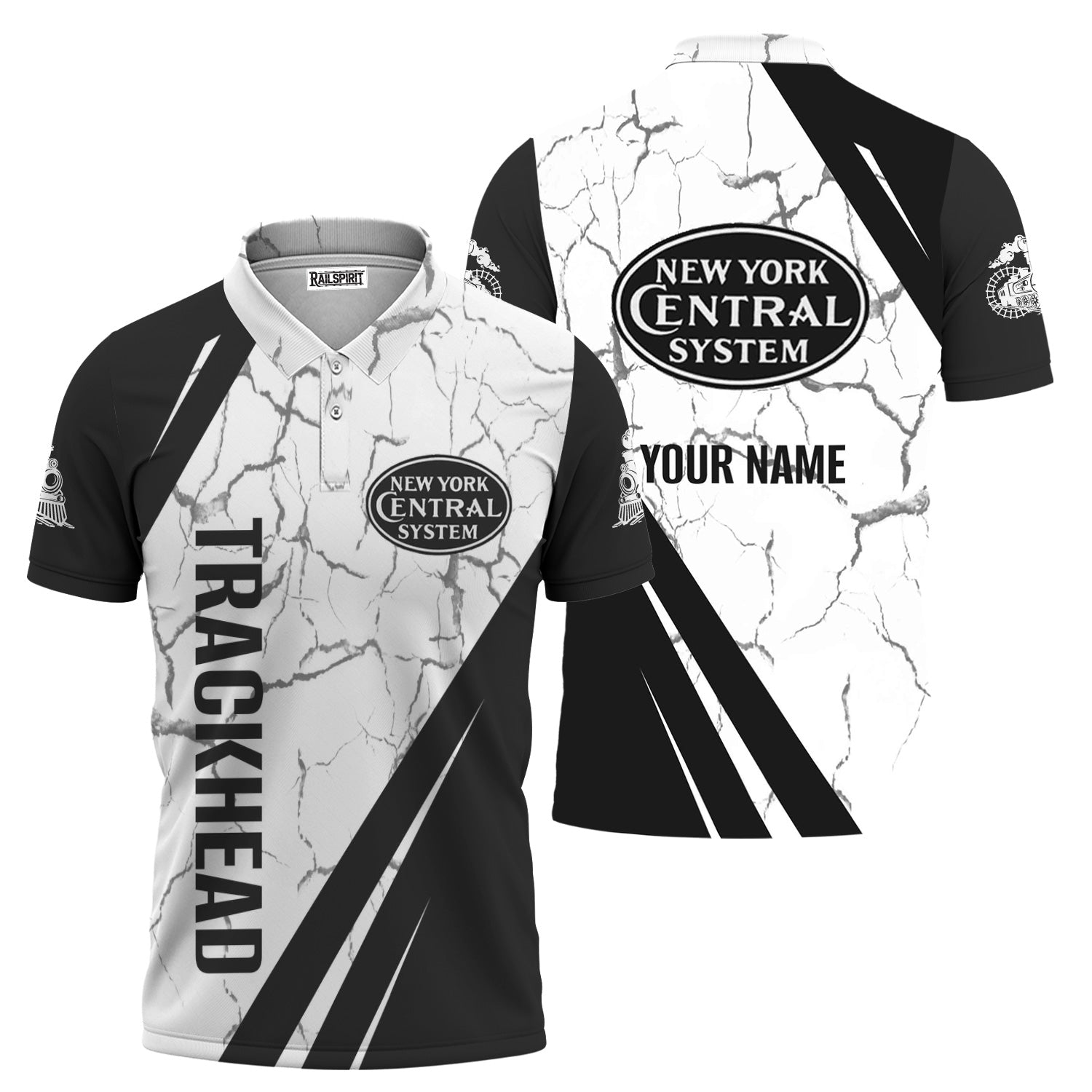 Railspirit Personalized New York Central Railroad Polo Shirt Crackle Texture Style Train Shirt For Trackhead