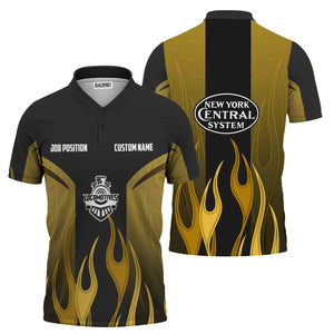 Railspirit Custom Name and Job Title New York Central Railroad Polo Shirt Flame Graphic Train Shirt