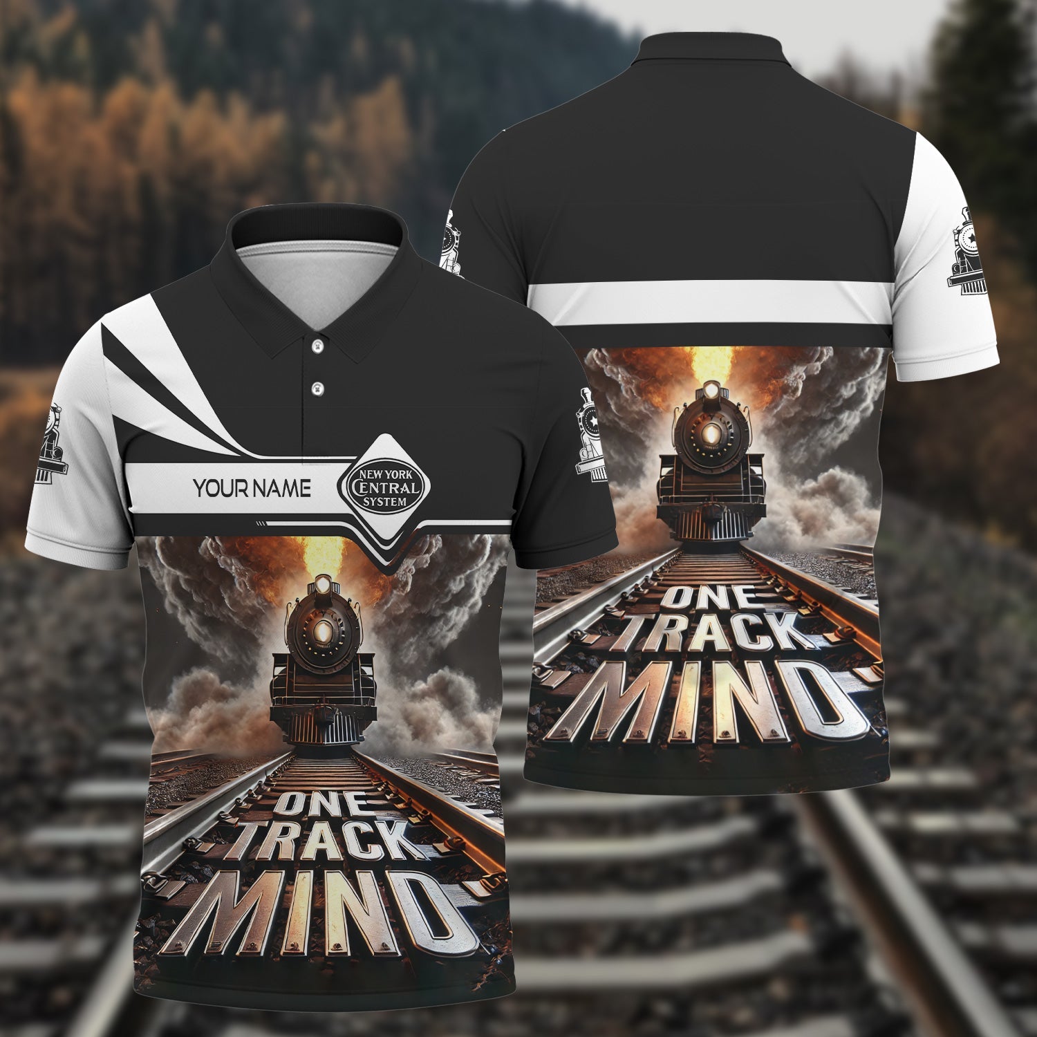 Railspirit Personalized New York Central Railroad Polo Shirt One Track Mind Train Printed Shirt