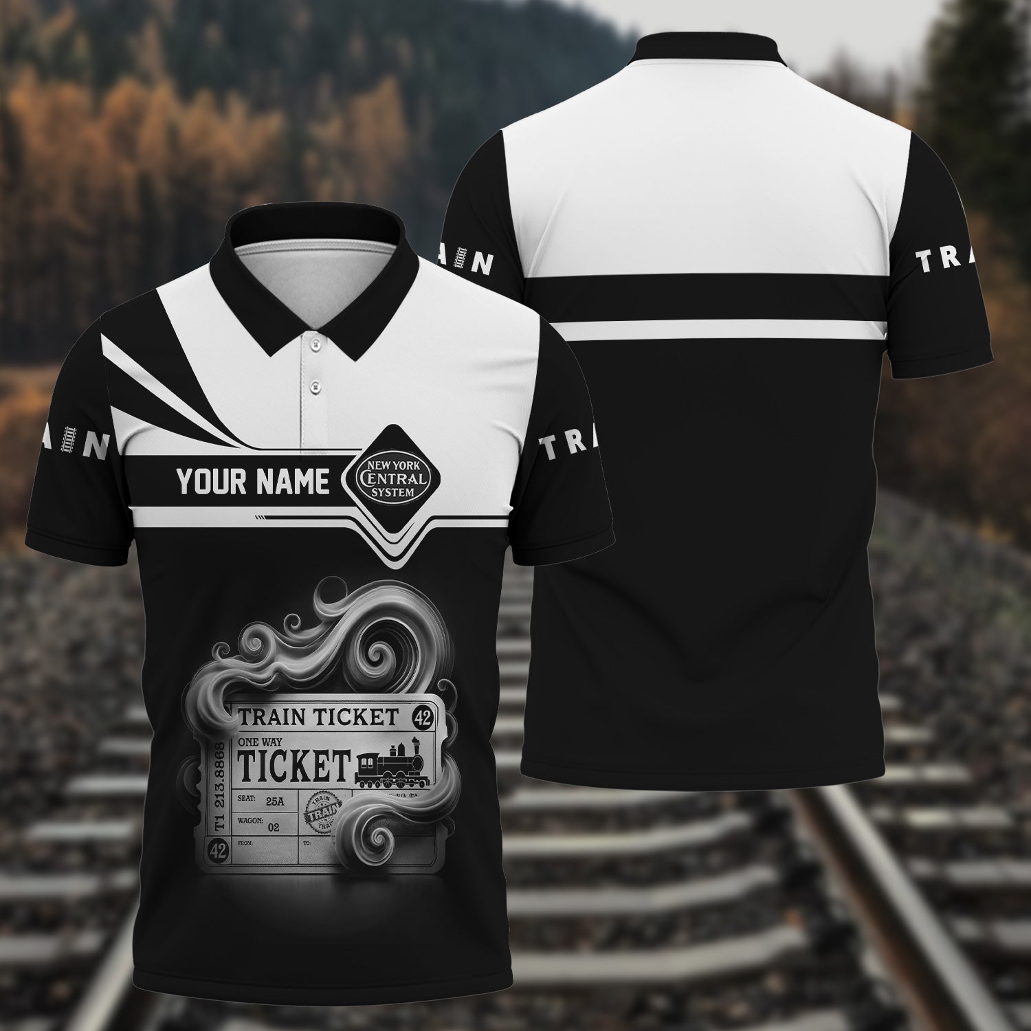 Railspirit Custom Name New York Central Railroad Polo Shirt American Train Ticket Printed Shirt