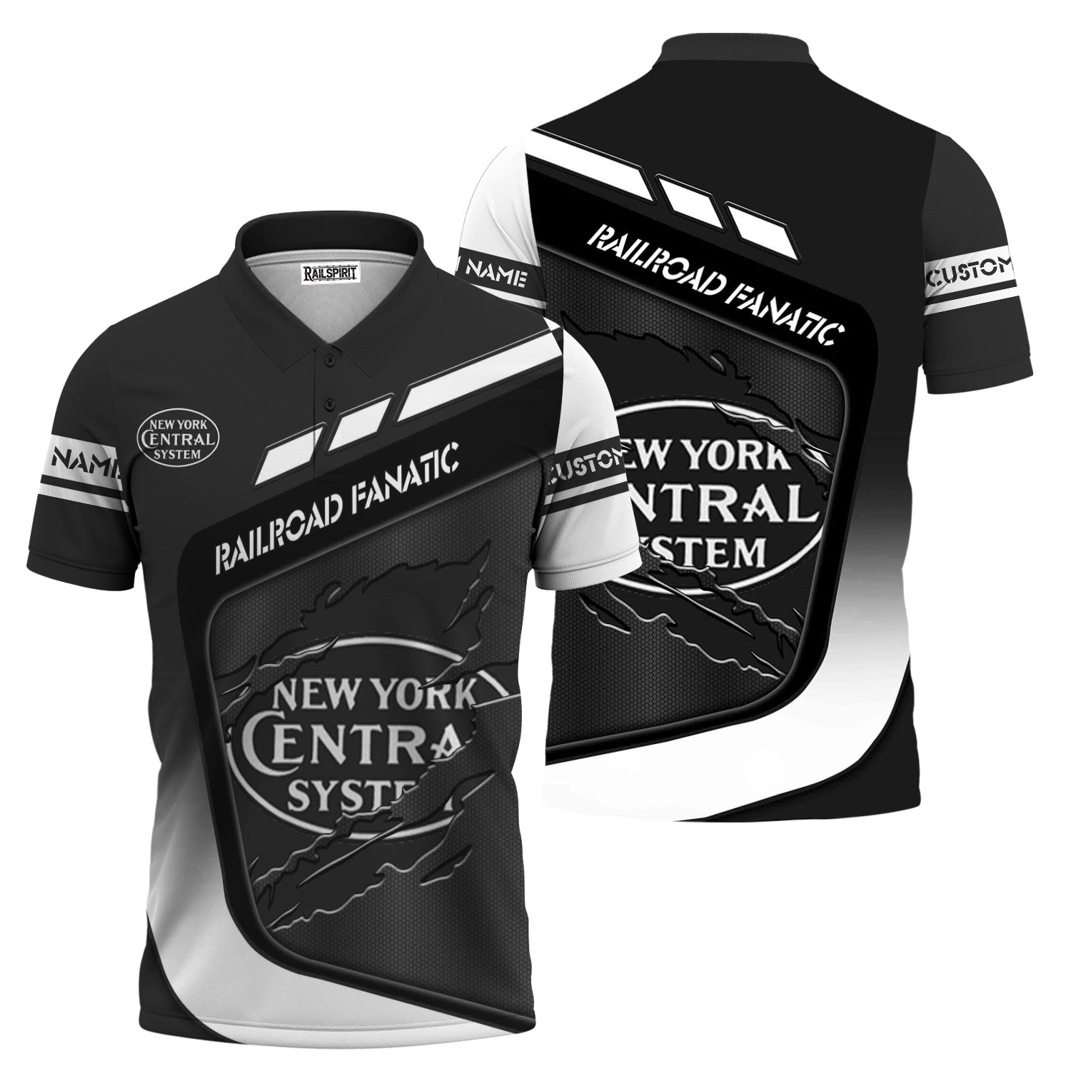 Railspirit Personalized New York Central Railroad Polo Shirt Ripped Texture Style Train Shirt For Railroad Fanatic