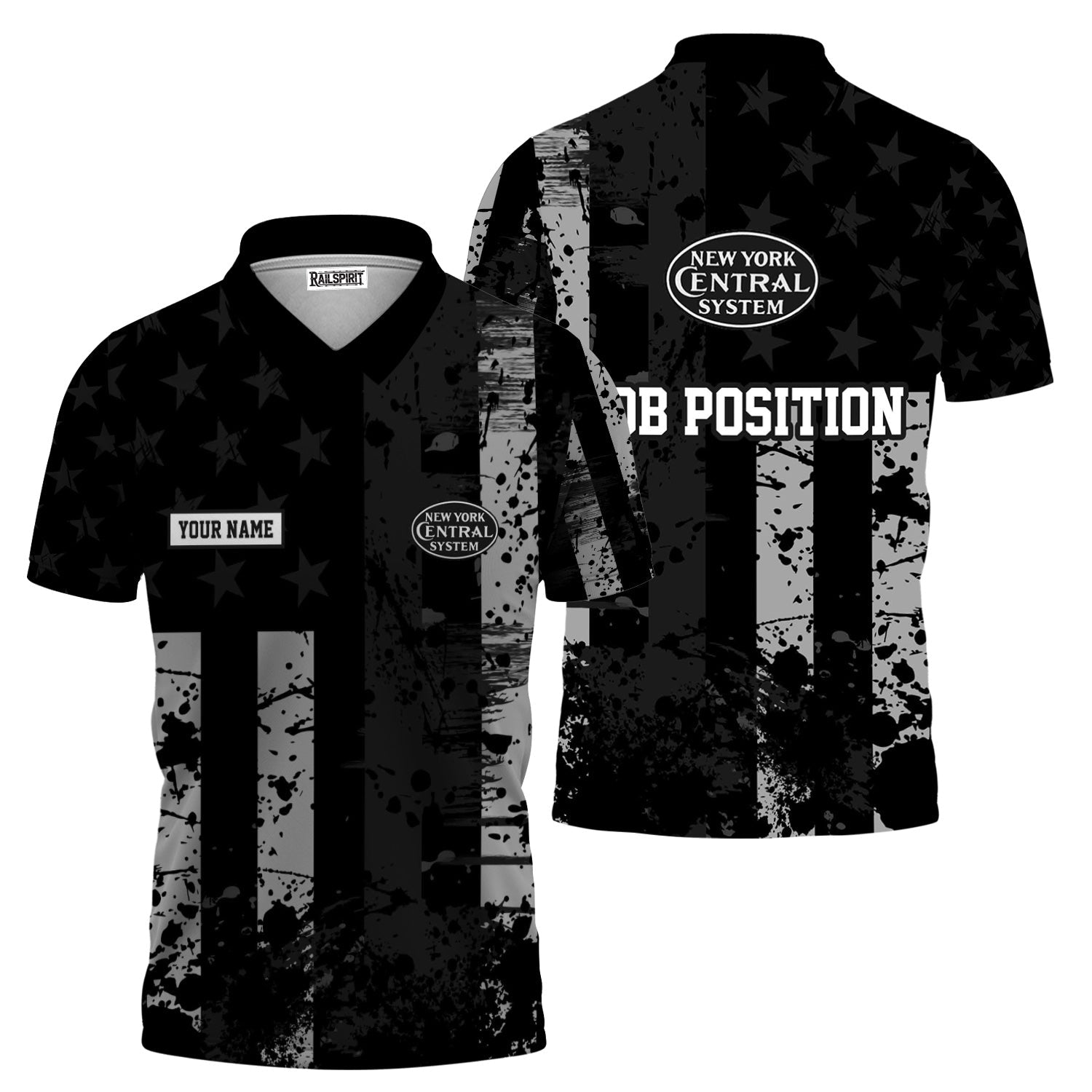 Railspirit Personalized New York Central Railroad Polo Shirt Artistic Paint American Flag Style Train Shirt