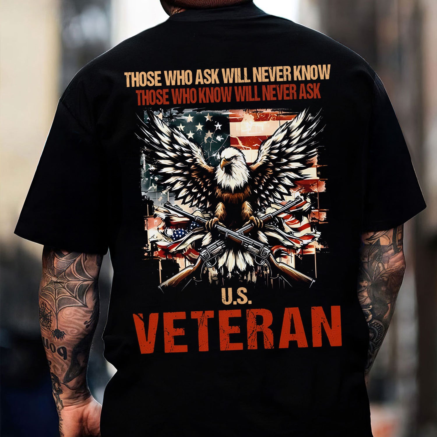 U.S. Veteran Patriotic T-Shirt, Bald Eagle & American Flag Graphic Hoodie with Those Who Ask Will Never Know Military Veteran Quote
