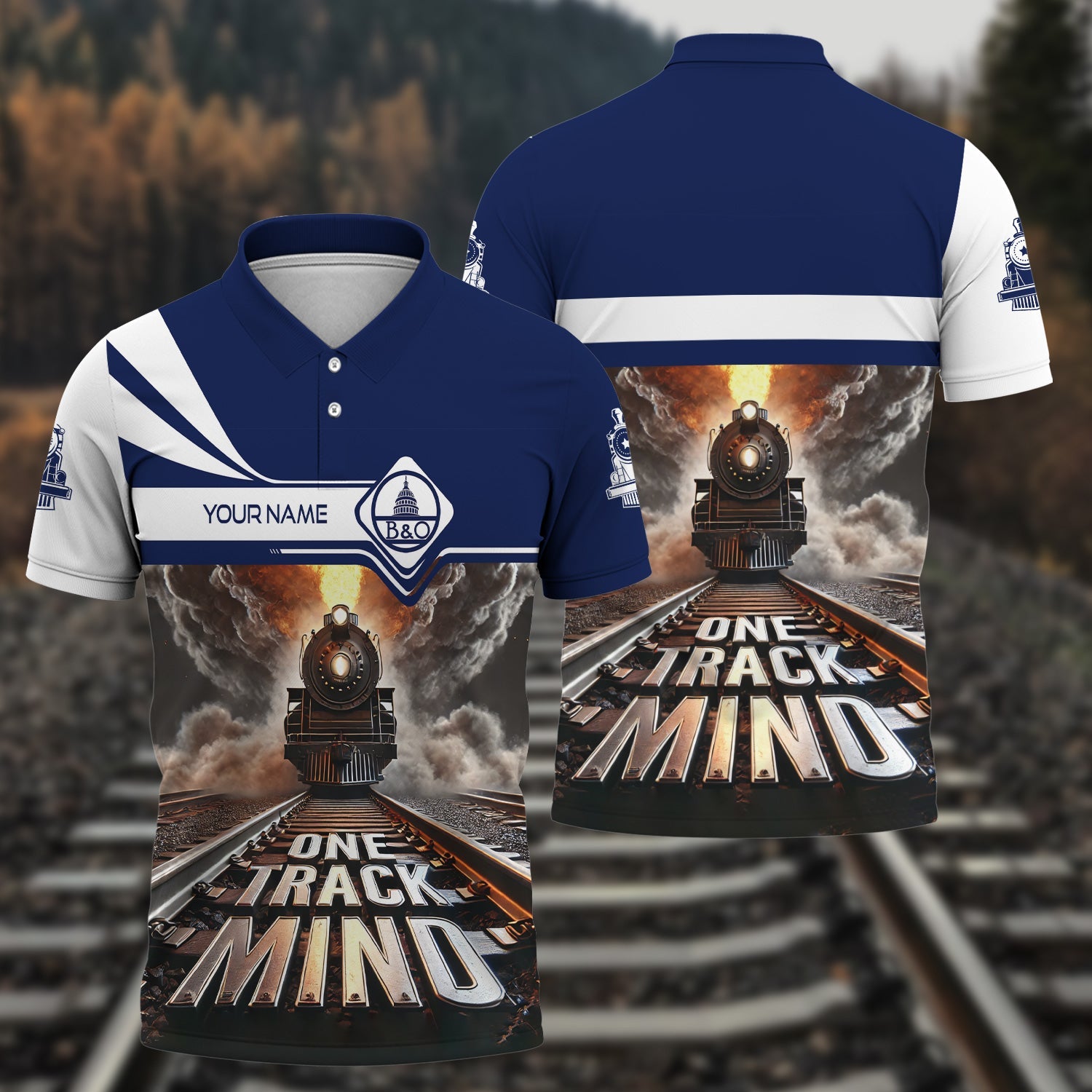 Railspirit Personalized Baltimore and Ohio Railroad Polo Shirt One Track Mind B&O Train Printed Shirt