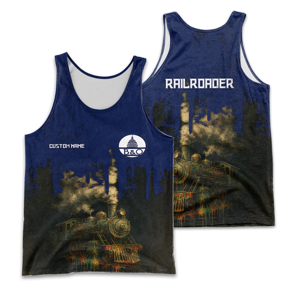 Railspirit Personalized Baltimore and Ohio Railroad Men Tank Top Vintage Train Art Style B&O Shirt For Locomotive Fans
