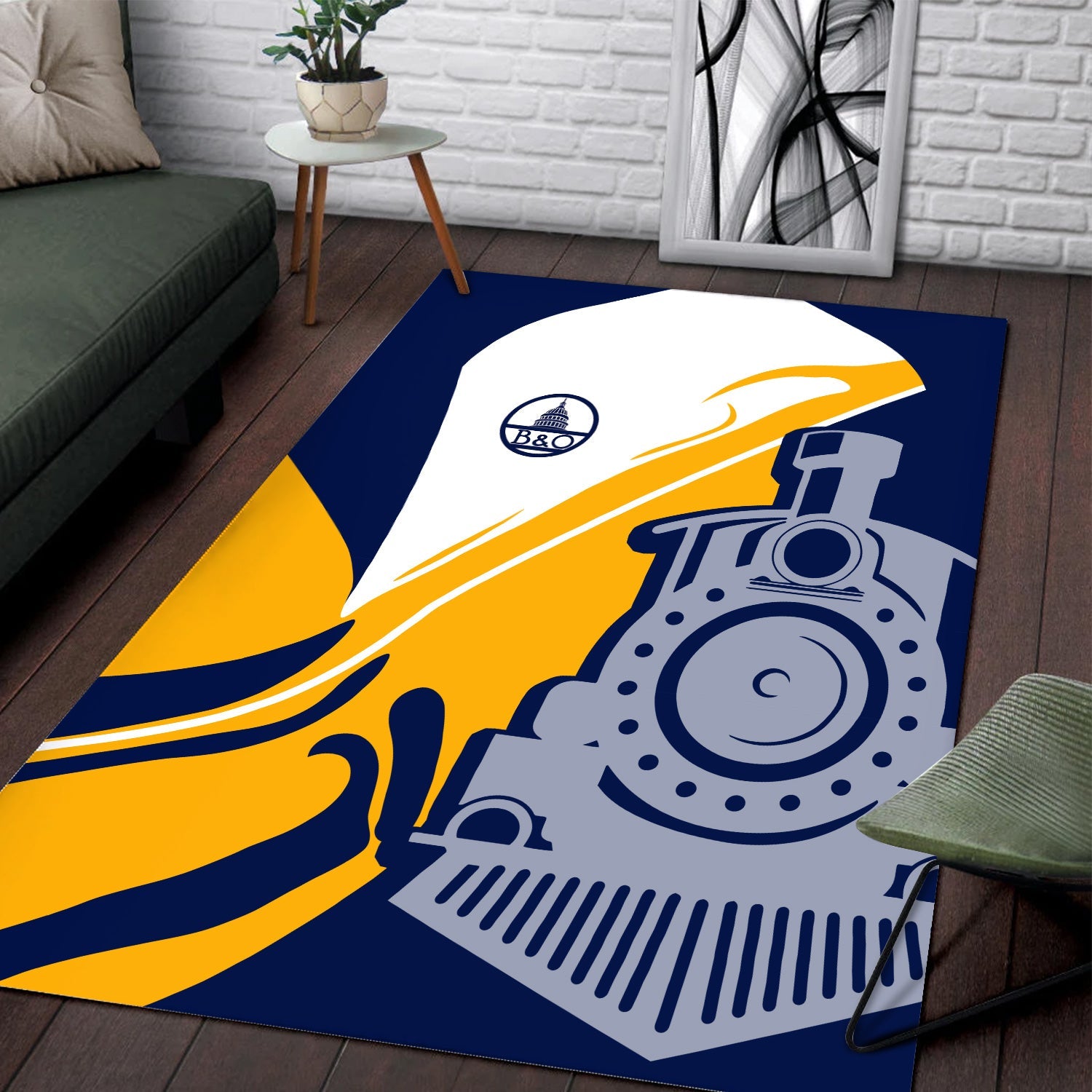 Railspirit Baltimore and Ohio Railroad Area Rug Flame-Inspired Style B&O Rug Gift Idea For Train Lovers