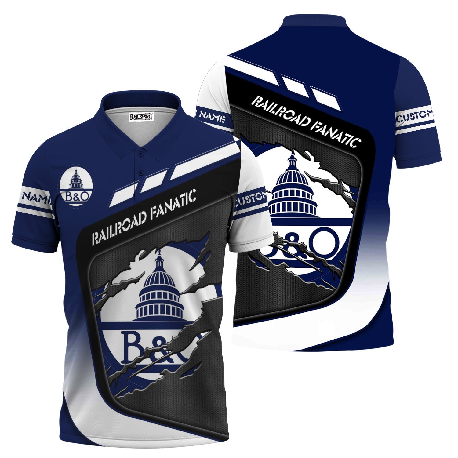 Railspirit Personalized Baltimore and Ohio Railroad Polo Shirt Ripped Texture Style B&O Train Shirt For Railroad Fanatic