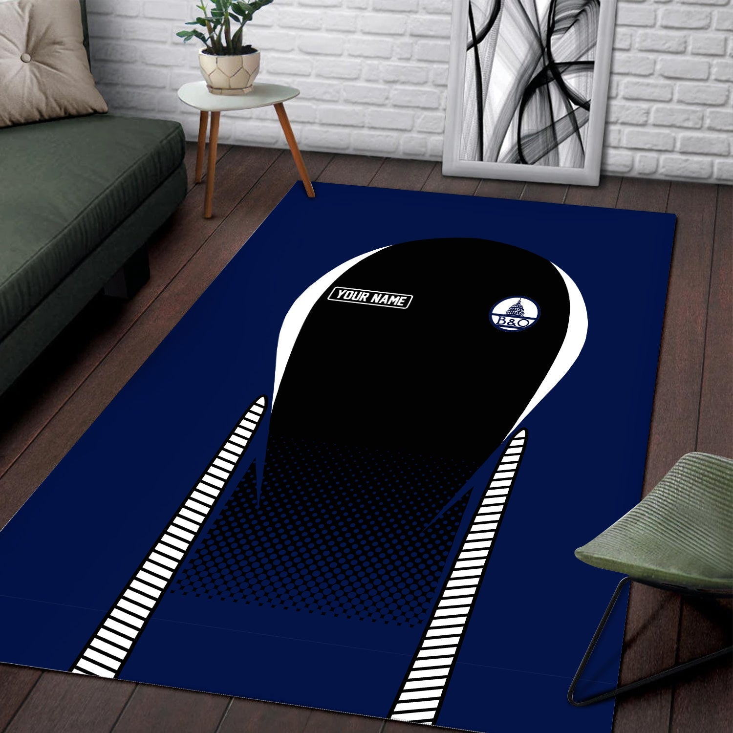 Railspirit Personalized Baltimore and Ohio Railroad Area Rug B&O All Over Printed Rug