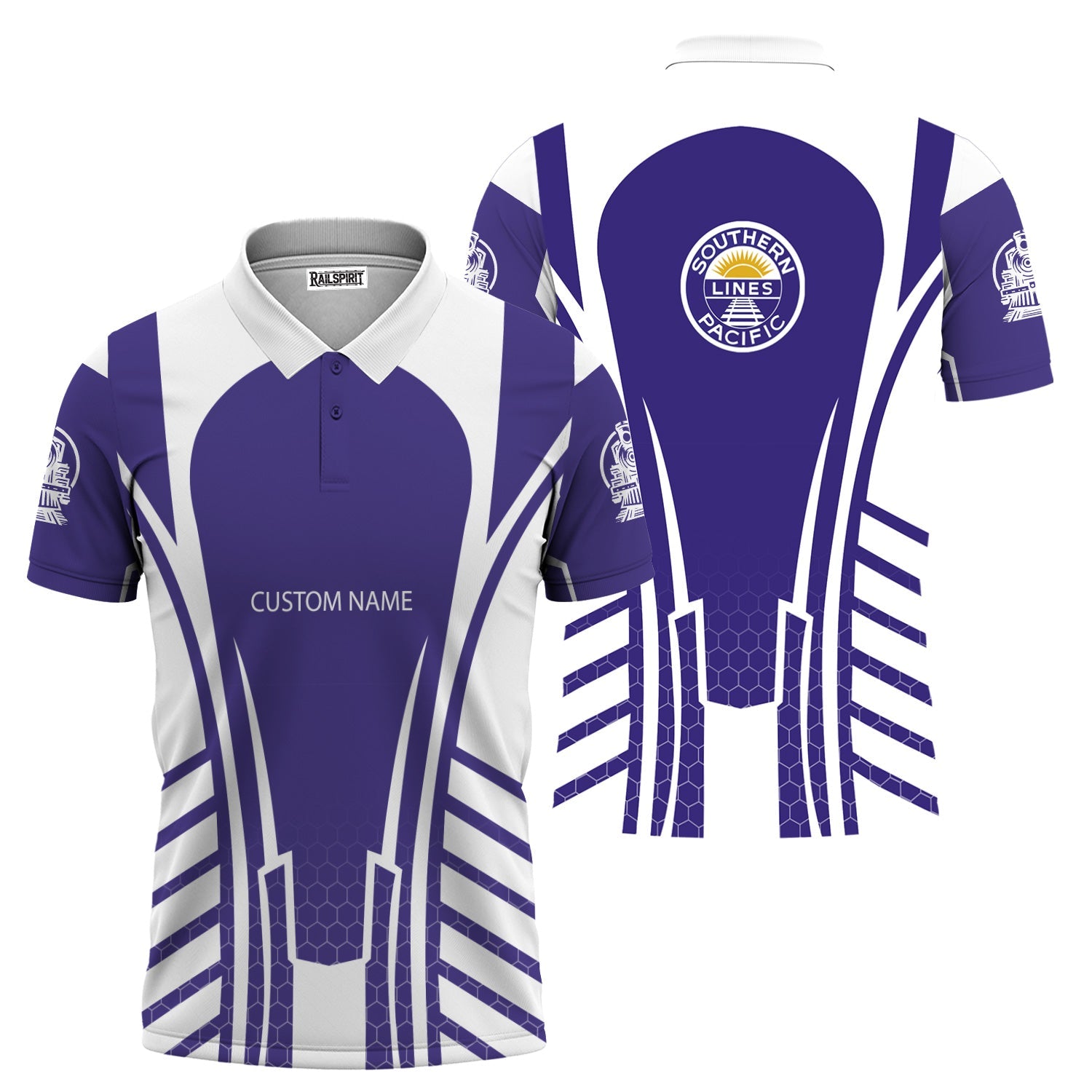 Railspirit Personalized Southern Pacific Railroad Polo Shirt Striped Railroad Style Train Shirt All Over Print