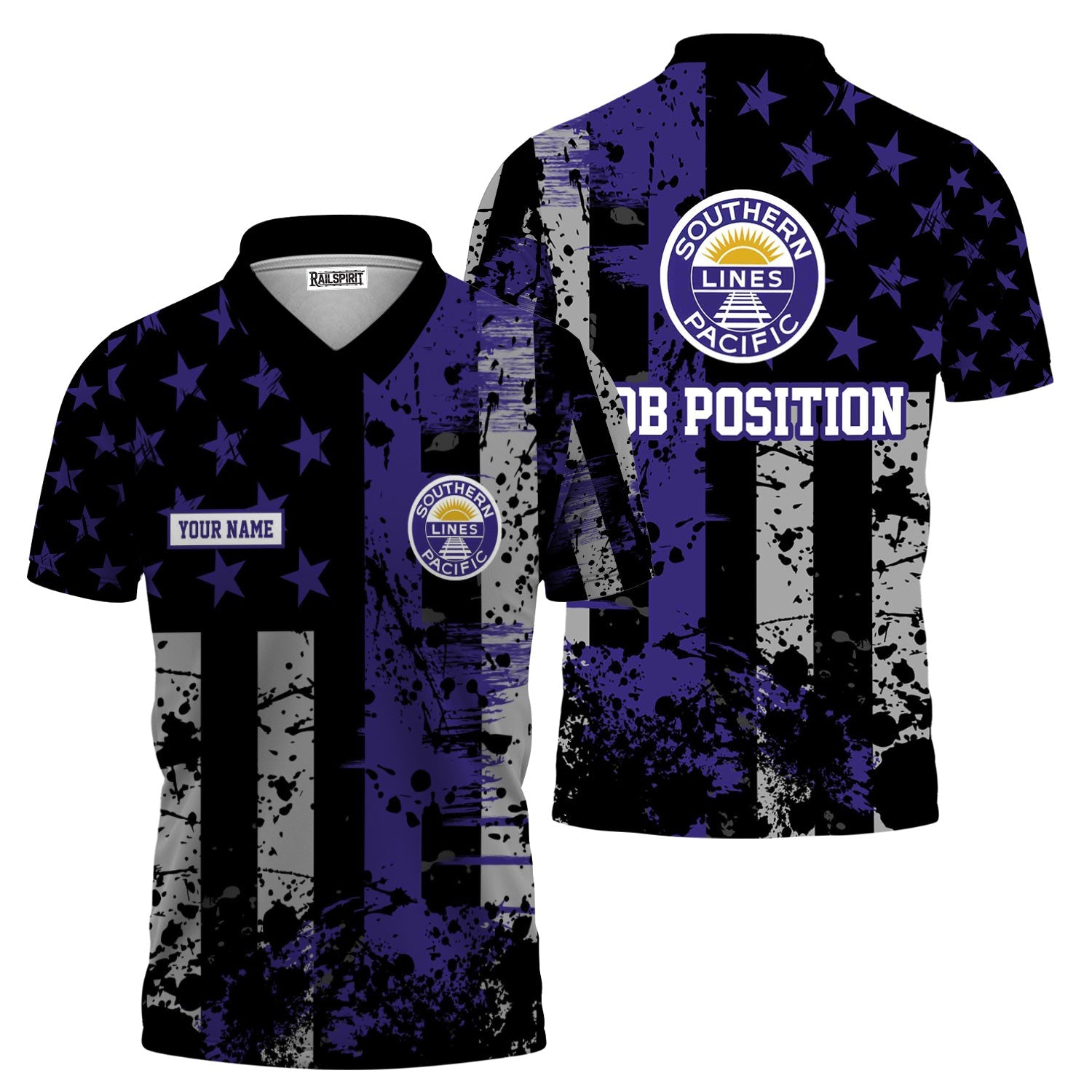 Railspirit Personalized Southern Pacific Railroad Polo Shirt Artistic Paint American Flag Style Train Shirt