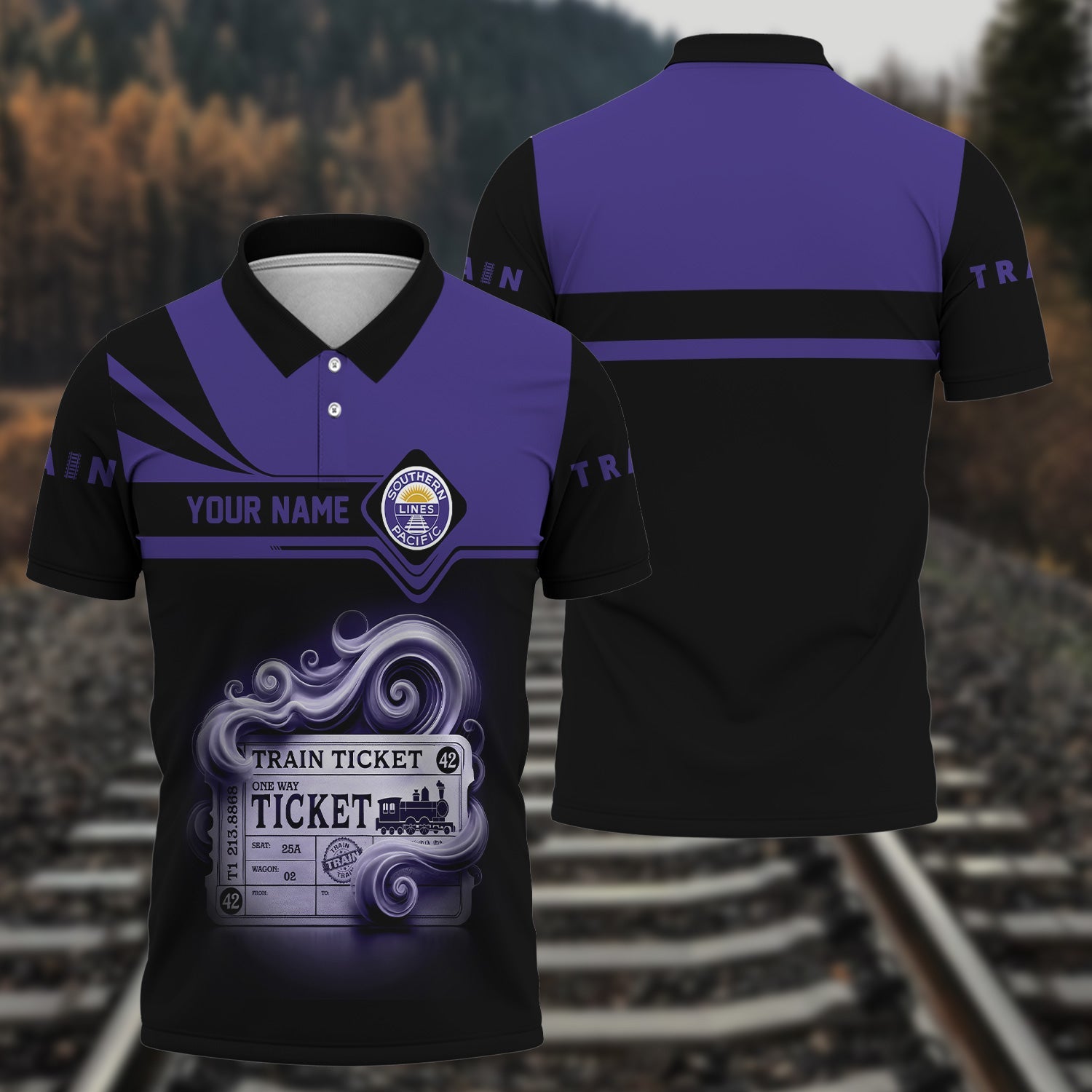 Railspirit Custom Name Southern Pacific Railroad Polo Shirt American Train Ticket Printed Shirt