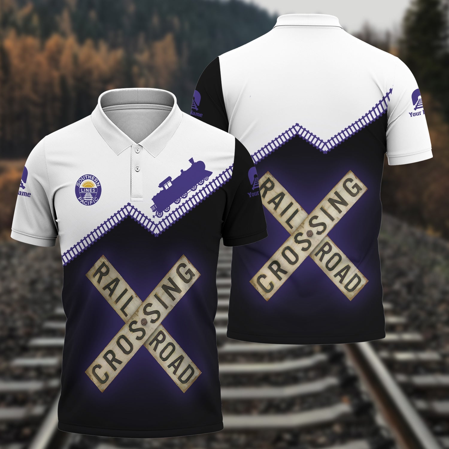 Railspirit Personalized Southern Pacific Railroad Polo Shirt Railroad Crossing Printed Train Track Shirt