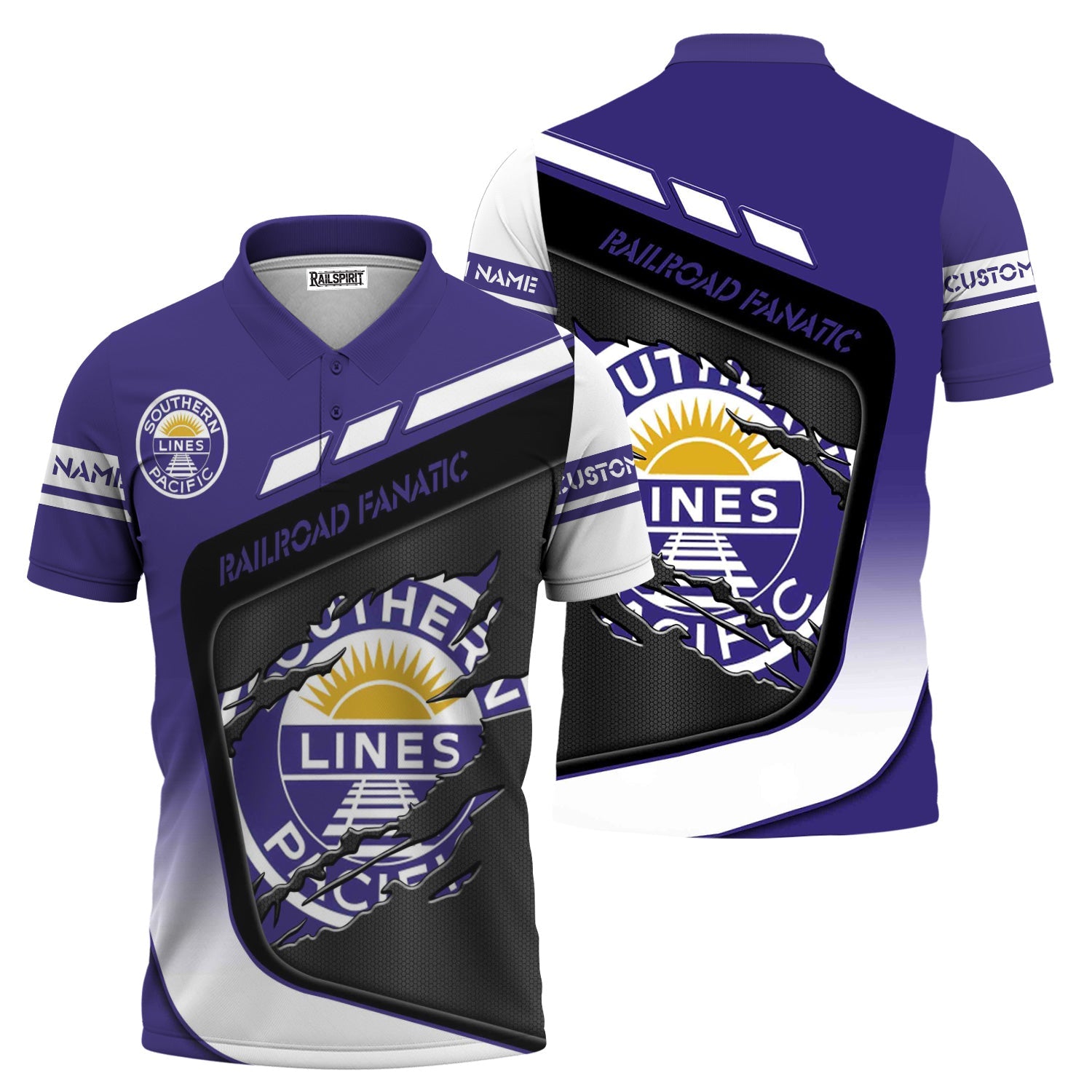 Railspirit Personalized Southern Pacific Railroad Polo Shirt Ripped Texture Style Train Shirt For Railroad Fanatic