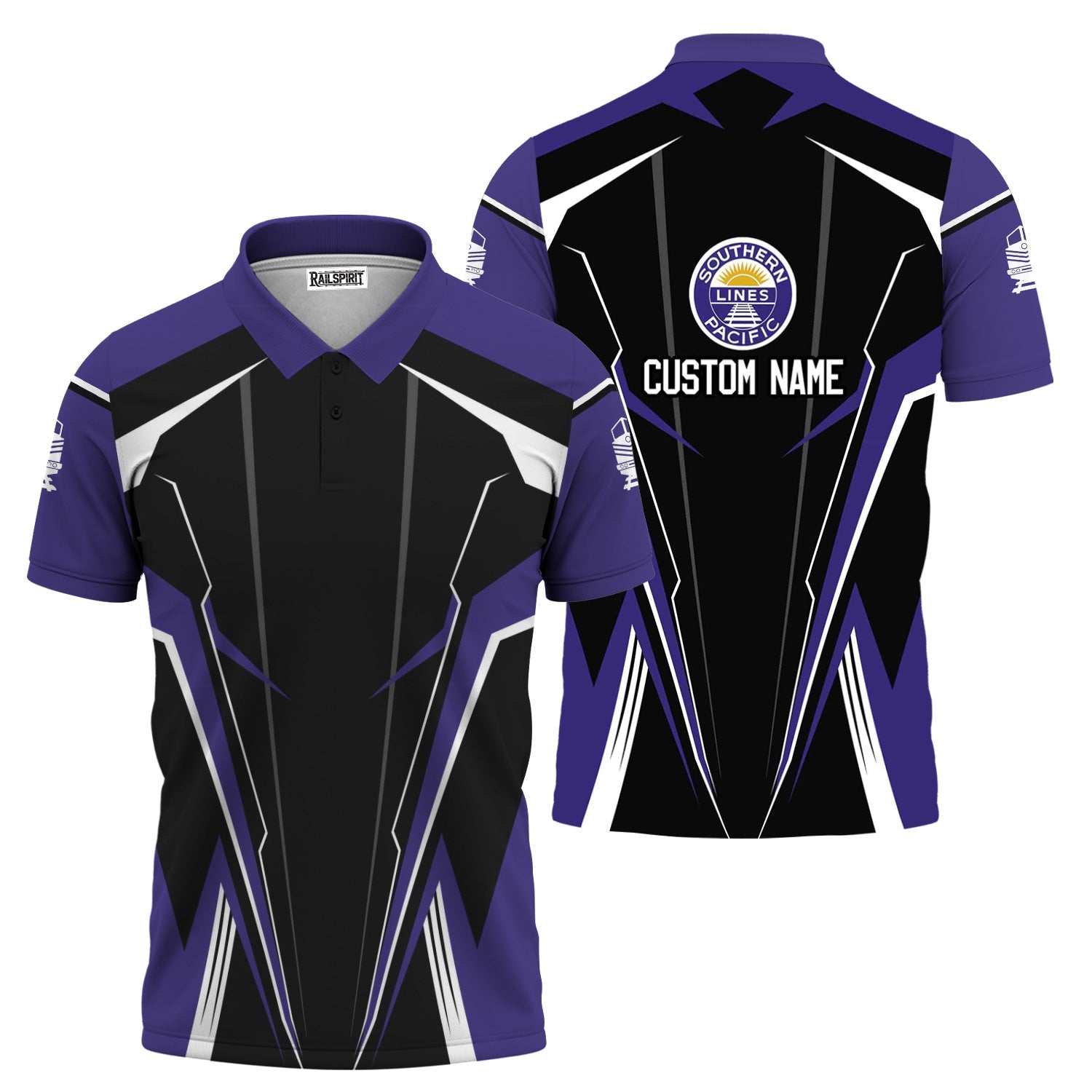 Railspirit Personalized Southern Pacific Railroad Polo Shirt Lightning-Edge Design Train Shirt For Railroad Lovers