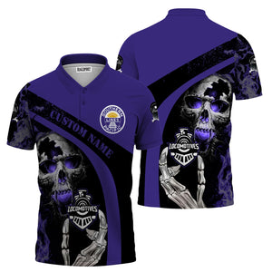 Railspirit Personalized Southern Pacific Railroad Polo Shirt Flame Skull Design Train Shirt for Locomotive Fans