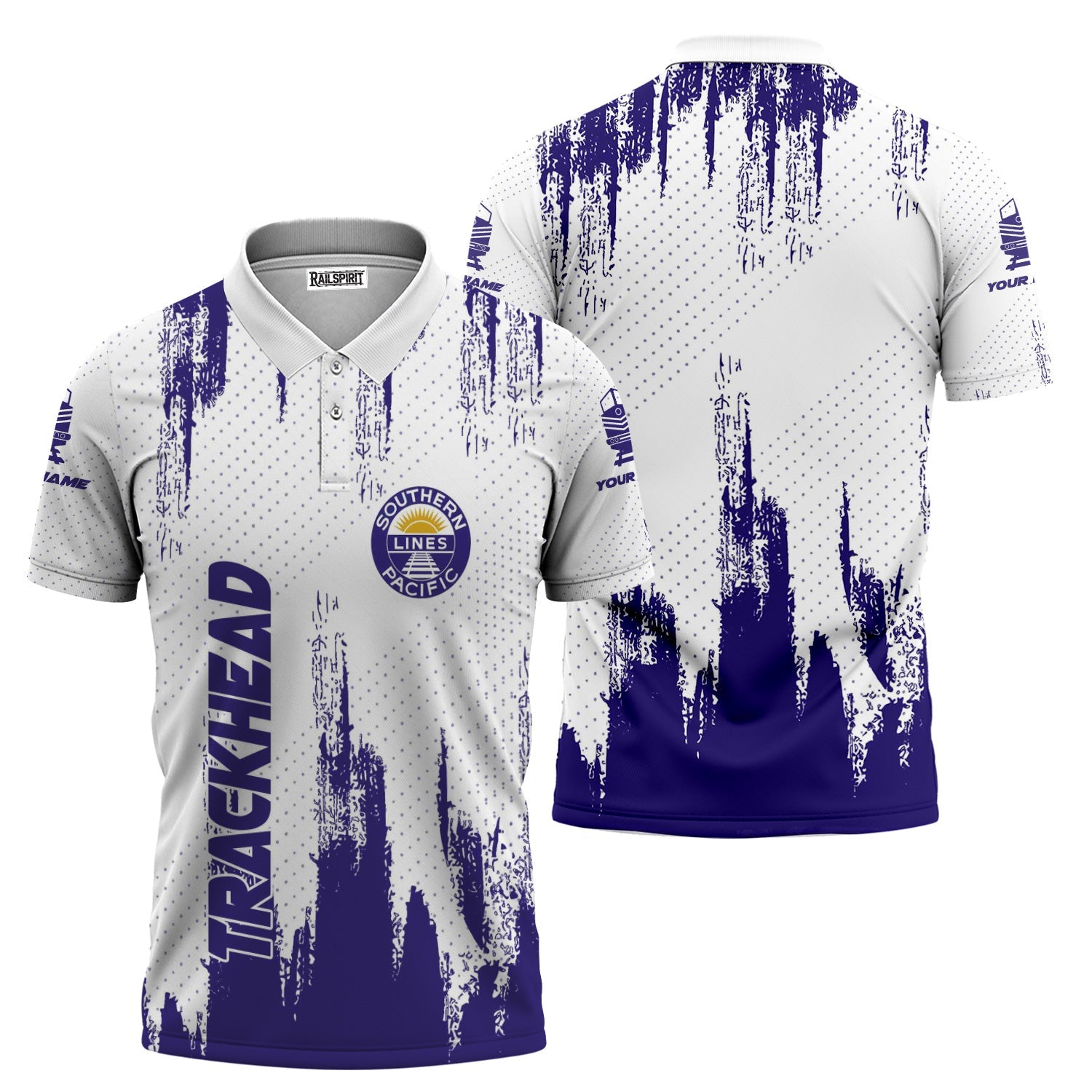 Railspirit Personalized Southern Pacific Railroad Polo Shirt Paint Impact Design Train Shirt for Trackhead