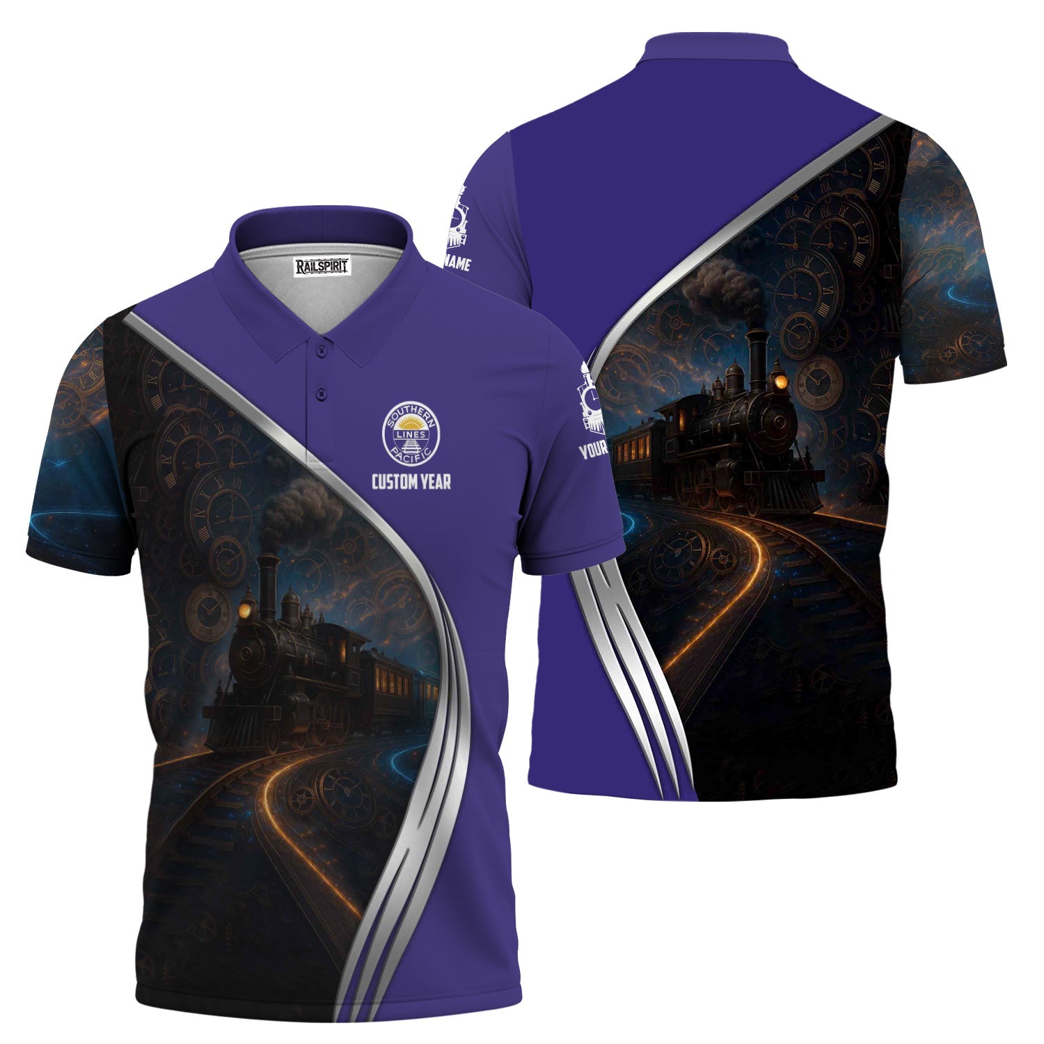 Railspirit Personalized Southern Pacific Railroad Polo Shirt Steampunk Locomotive with Custom Year Train Shirt