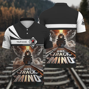 Railspirit Personalized Northern Pacific Railway Polo Shirt One Track Mind Train Printed Shirt