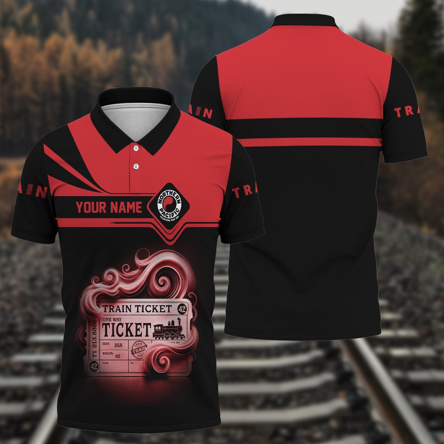 Railspirit Custom Name Northern Pacific Railway Polo Shirt American Train Ticket Printed Shirt