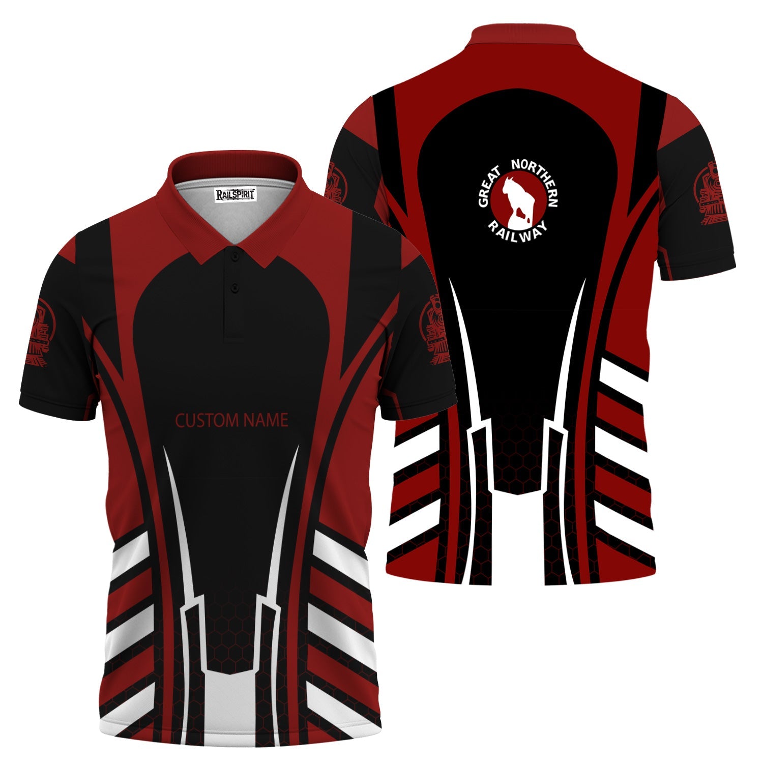 Railspirit Personalized Great Northern Railway Polo Shirt Striped Railroad Style GNR Train Shirt All Over Print