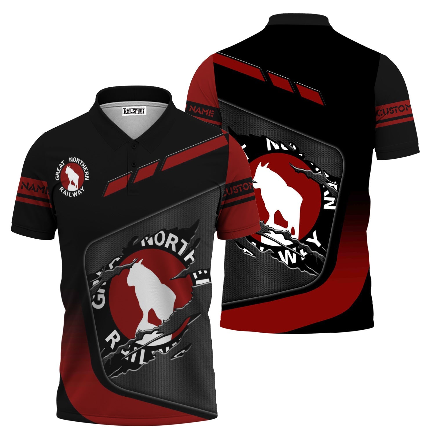 Railspirit Personalized Great Northern Railway Polo Shirt Ripped Texture Style GNR Train Shirt For Railroad Fanatic