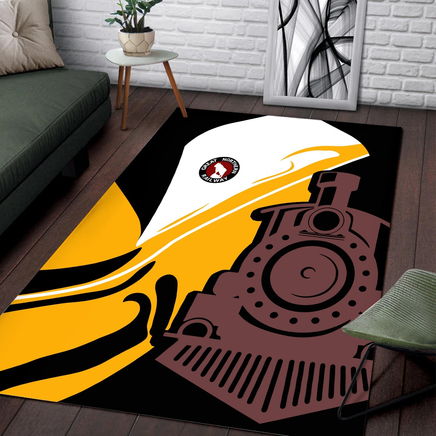 Railspirit Great Northern Railway Area Rug Flame-Inspired Style GNR Rug Gift Idea For Train Lovers