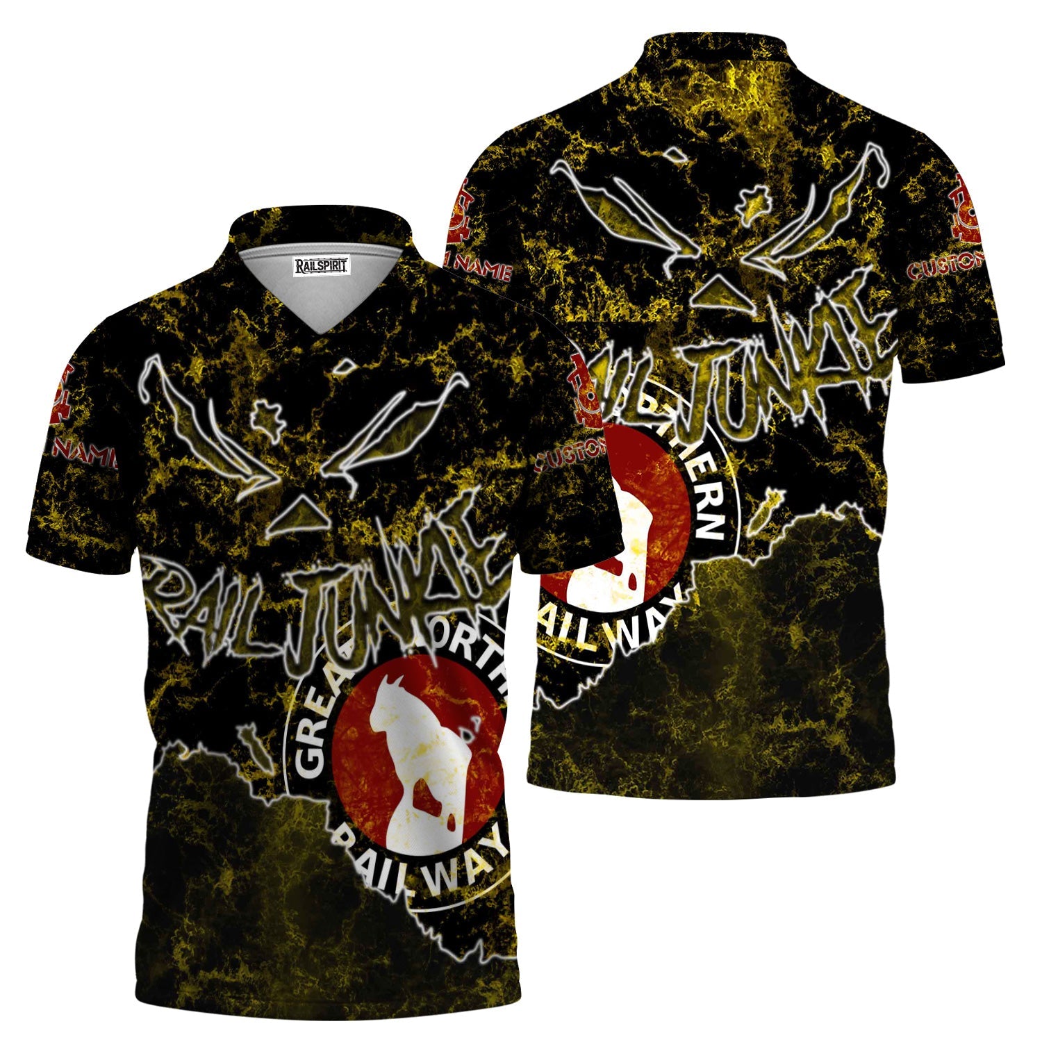 Railspirit Personalized Great Northern Railway Polo Shirt Torn Graphic Style GNR Train Shirt For Rail Junkie