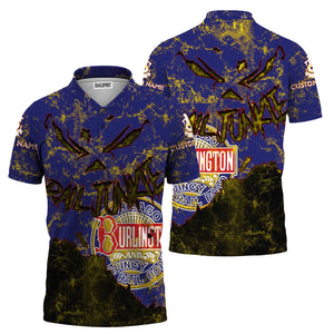 Railspirit Personalized Chicago, Burlington and Quincy Railroad Polo Shirt Torn Graphic Style Train Shirt For Rail Junkie