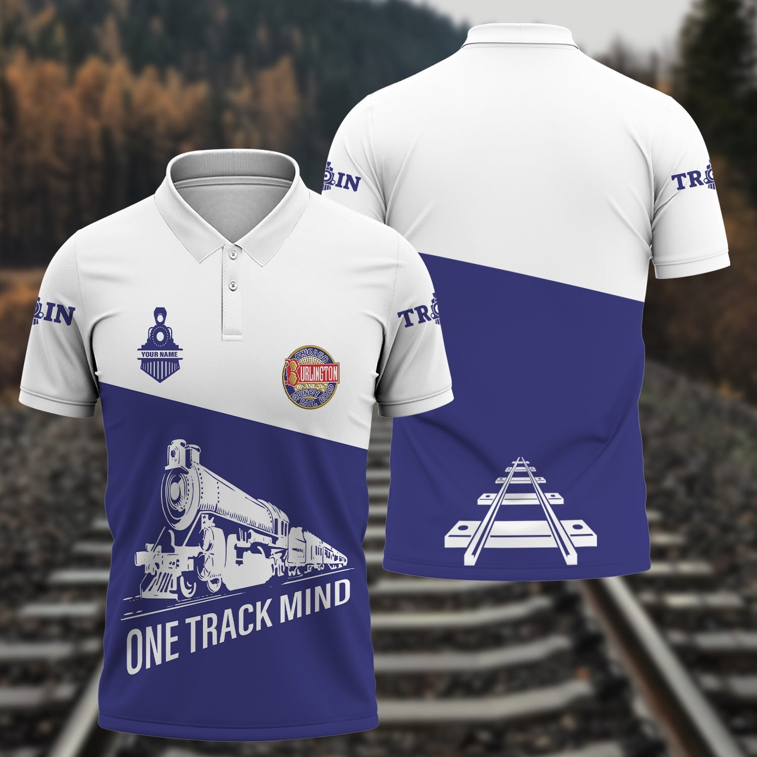 Railspirit Personalized Chicago, Burlington and Quincy Railroad Polo Shirt One Track Mind Unisex Train Shirt Gift Idea For Train Lover