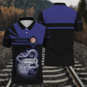 Railspirit Custom Name Chicago, Burlington and Quincy Railroad Polo Shirt American Train Ticket Printed Shirt