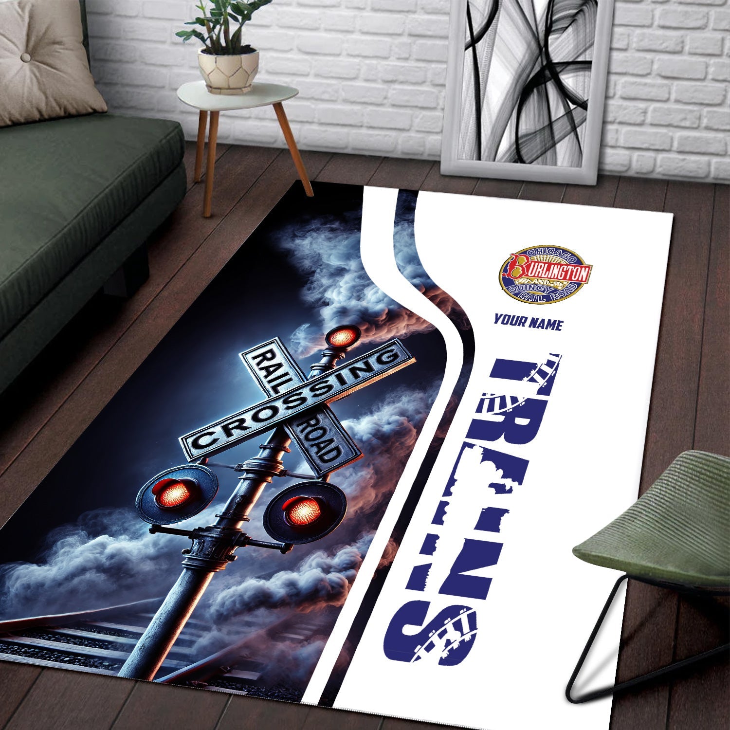 Railspirit Personalized Chicago, Burlington and Quincy Railroad Area Rug Railroad Crossing Sign Rug All Over Print