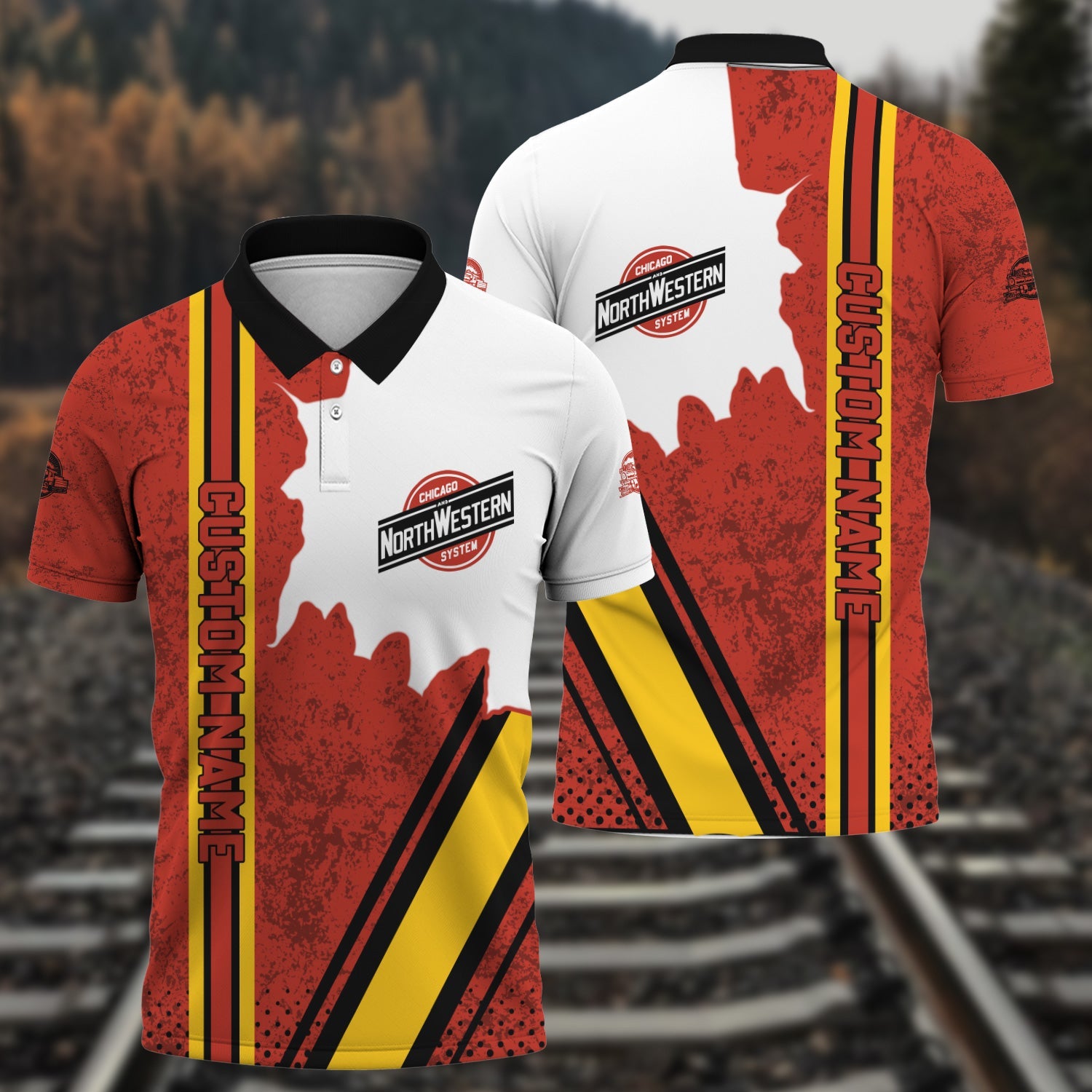 Railspirit Personalized Chicago and North Western Railway Polo Shirt All Over Printed Unisex Shirt