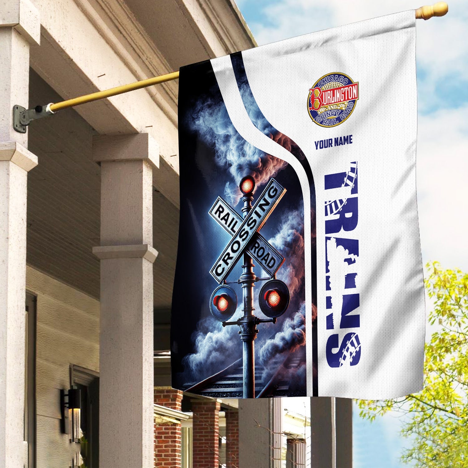 Railspirit Personalized Chicago, Burlington and Quincy Railroad Garden Flag Railroad Crossing Sign Flag All Over Print