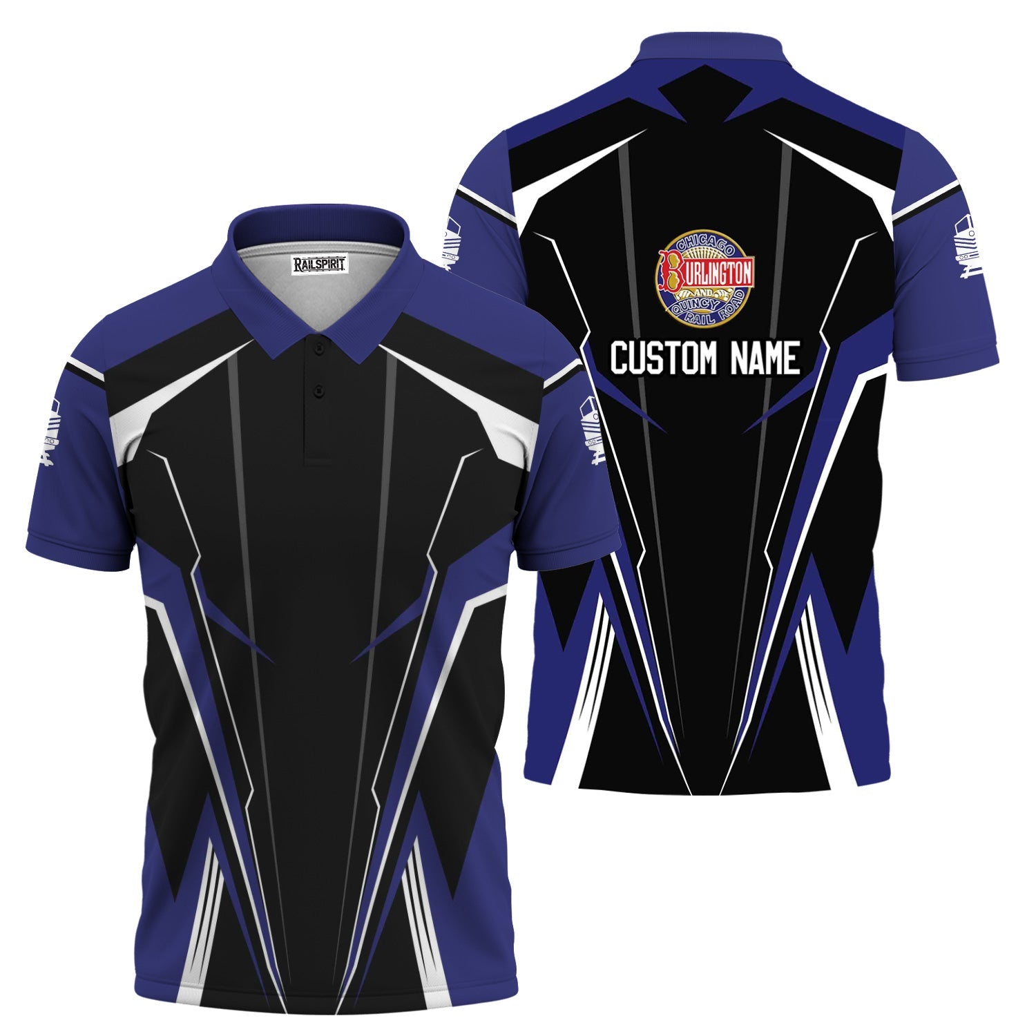 Railspirit Personalized Chicago, Burlington and Quincy Railroad Polo Shirt Lightning-Edge Design Train Shirt For Railroad Lovers