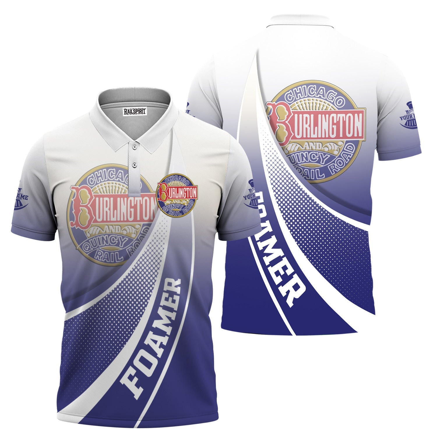 Railspirit Personalized Chicago, Burlington and Quincy Railroad Polo Shirt Railway-Themed Style Shirt Gift Idea For Trainspotter
