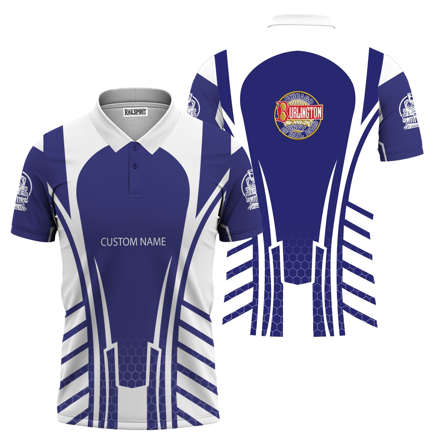 Railspirit Personalized Chicago, Burlington and Quincy Railroad Polo Shirt Striped Railroad Style Train Shirt All Over Print