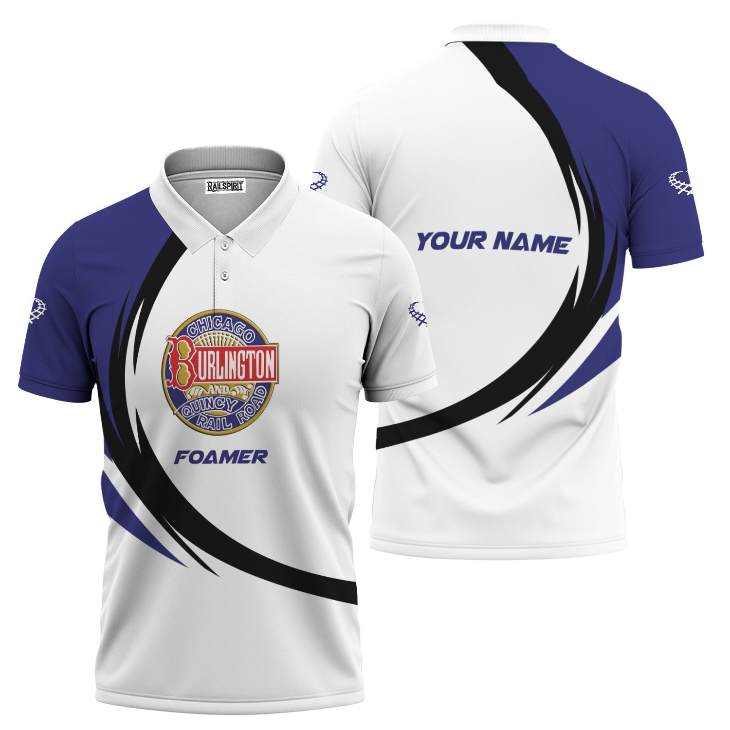 Railspirit Personalized Chicago, Burlington and Quincy Railroad Polo Shirt Unique Graphic Style Shirt For Train Enthusiasts