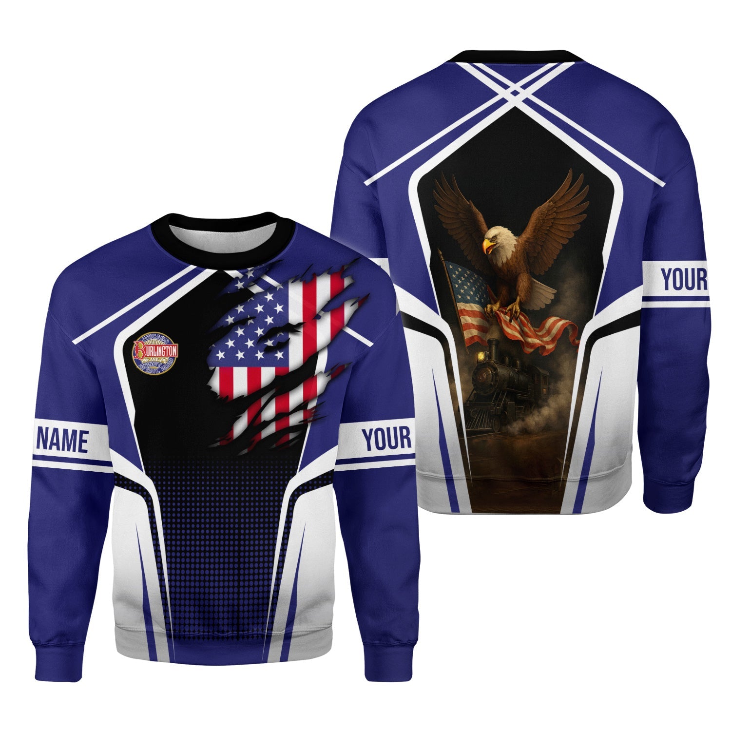 Railspirit Personalized Chicago, Burlington and Quincy Railroad Sweatshirt American Eagle Vintage Train Shirt