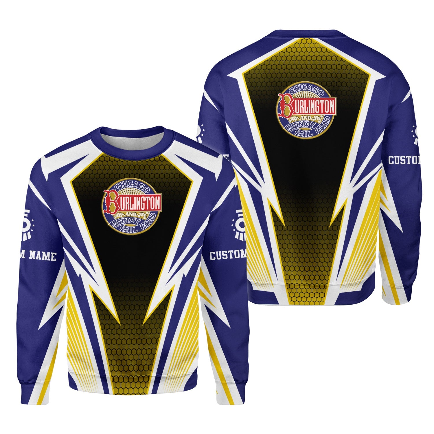 Railspirit Personalized Chicago, Burlington and Quincy Railroad Sweatshirt Lightning Graphic Style Shirt Gift Idea For Train Lover