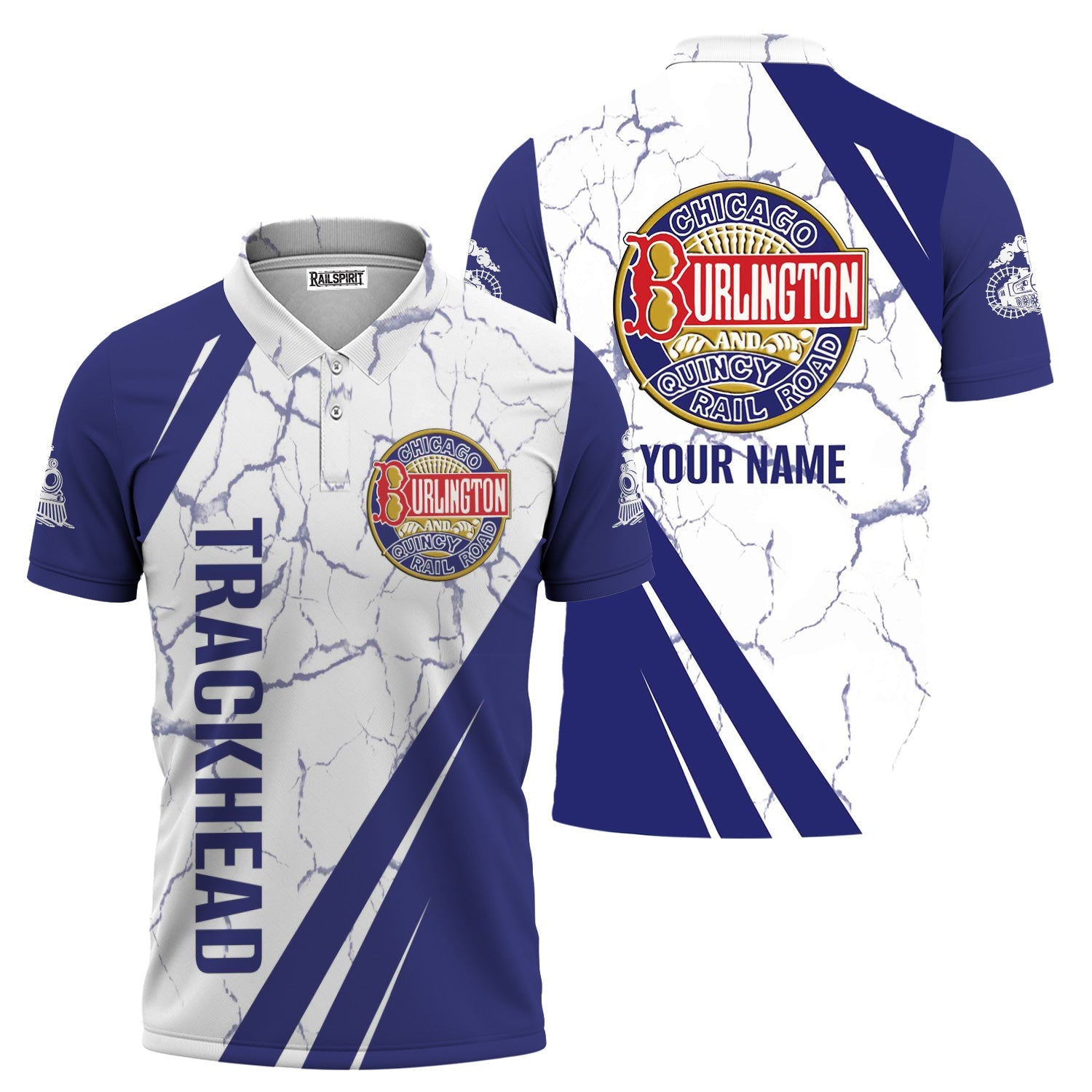 Railspirit Personalized Chicago, Burlington and Quincy Railroad Polo Shirt Crackle Texture Style Train Shirt For Trackhead
