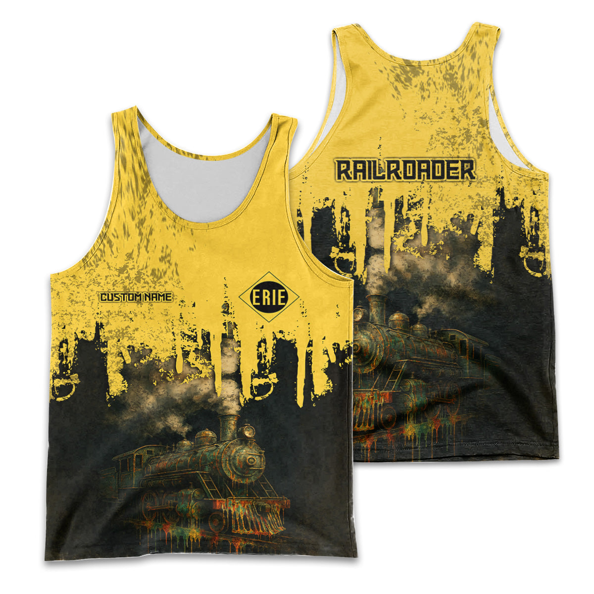 Railspirit Personalized Erie Railroad Men Tank Top Vintage Train Art Style Shirt For Locomotive Fans