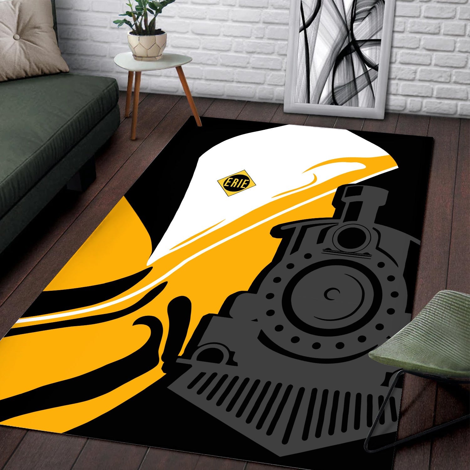 Railspirit Erie Railroad Area Rug Flame-Inspired Style Rug Gift Idea For Train Lovers