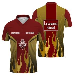 Railspirit Custom Name and Job Title Delaware, Lackawanna and Western Railroad Polo Shirt Flame Graphic DL&W Train Shirt