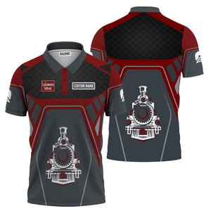 Railspirit Personalized Delaware, Lackawanna and Western Railroad Polo Shirt Steam Locomotive Engine Graphic DL&W Train Shirt All Over Print